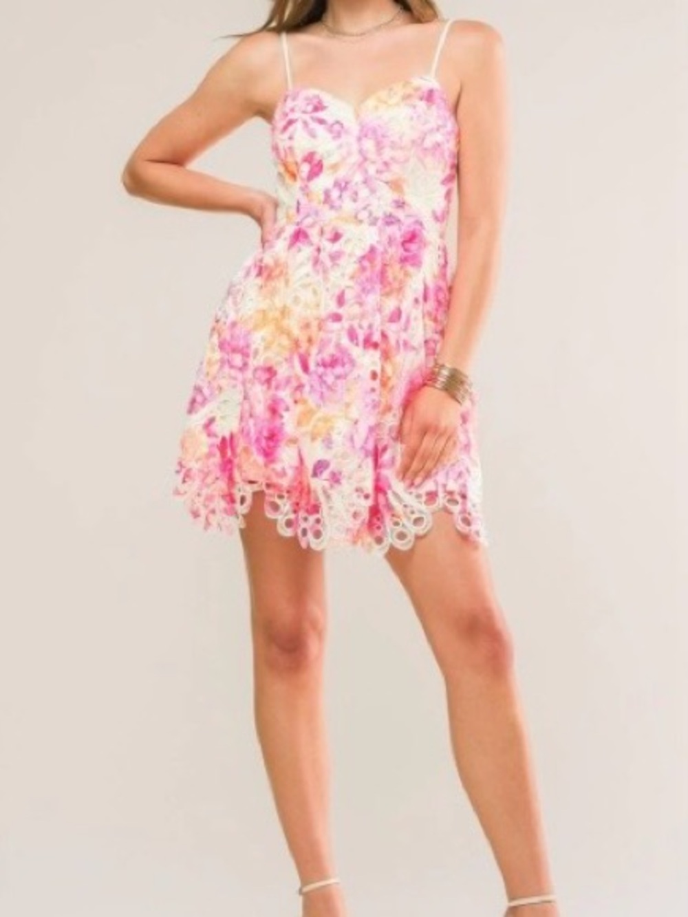 Flying Tomato Mini Dress Eyelet Bright Floral Sweet Heart Adjustable Size M